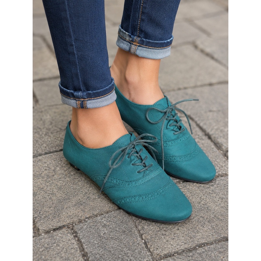 DATELLI Teal Leather Oxford Flats Lace Up Brogue Women's Size 9.5 -3060/B2